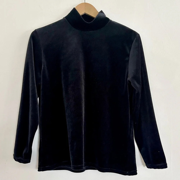 Vintage 90s Whimsigoth black velvet mock neck top size L - Picture 1 of 5